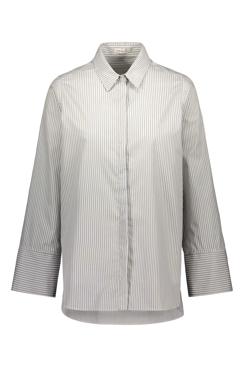 KAROLINA Striped Cotton Shirt grey white front
