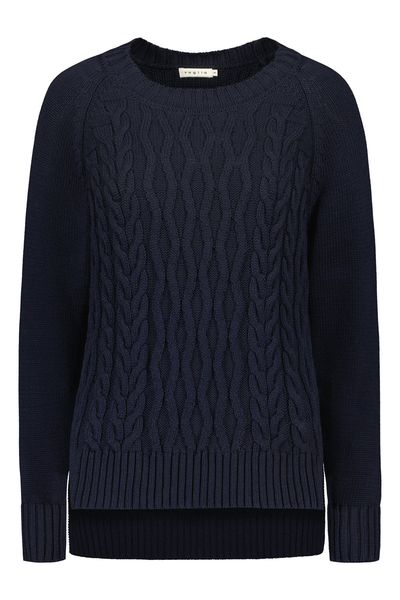 MATILDA Cable Knit Cotton Sweater navy front