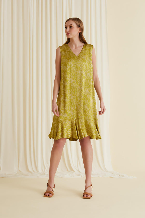 SERENA Printed Frill Dress pistachio from front
