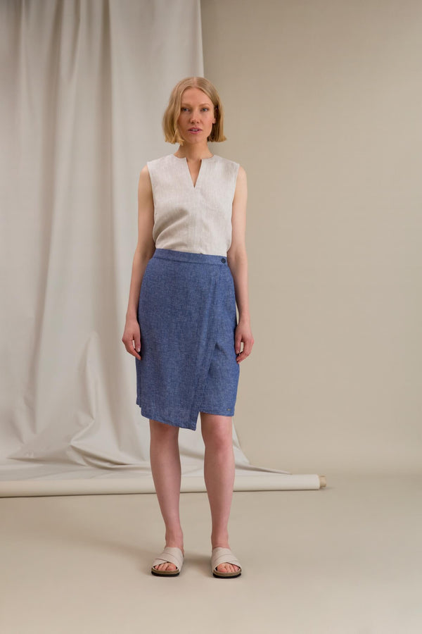 SIDNEY Linen Wrap Skirt blue
