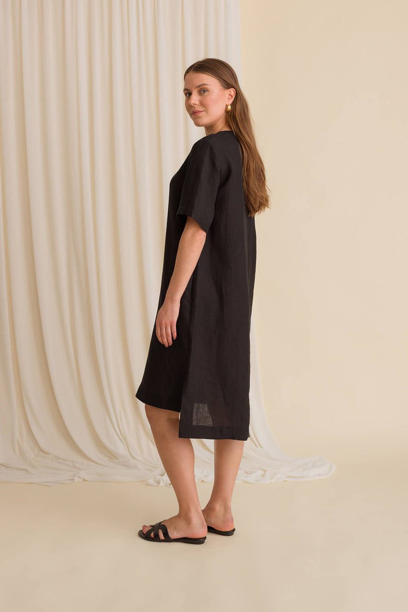 SHEENA Linen Dress black behind