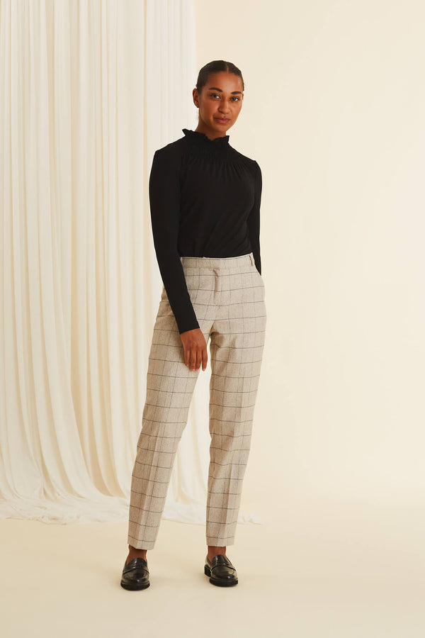 AMALIA Wool Blend Pants check chalk black