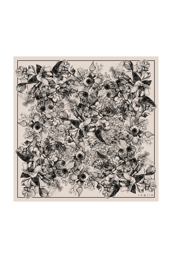 ARDEN Patterned Silk Scarf soft white flat