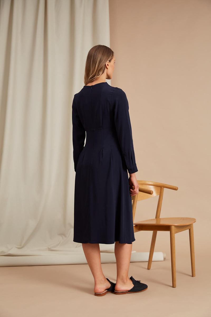 CARA Viscose Dress dark blue behind