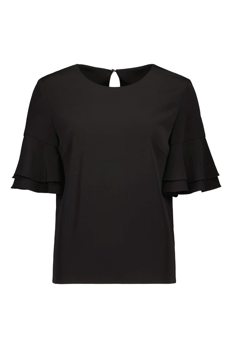 CARITA Ruffle Sleeve Top blackest front
