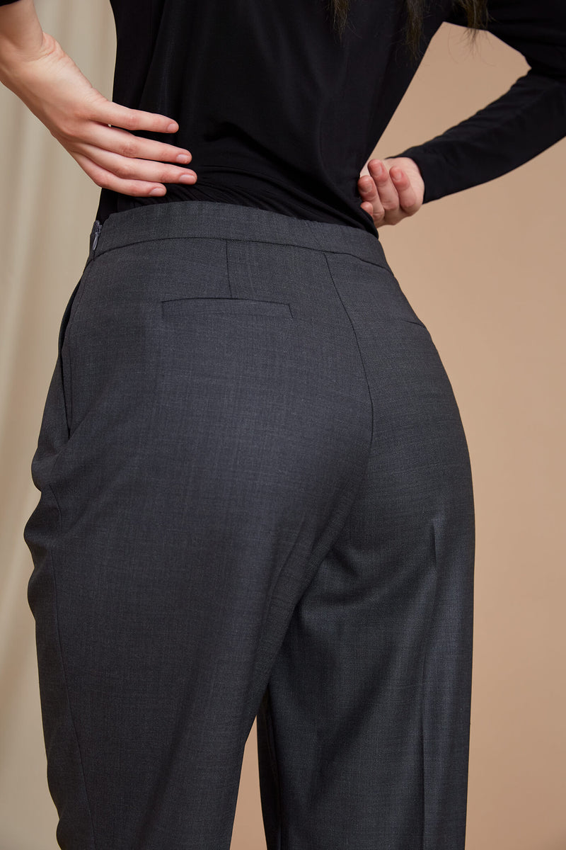 CINDY High Waist Trousers grey melange behind