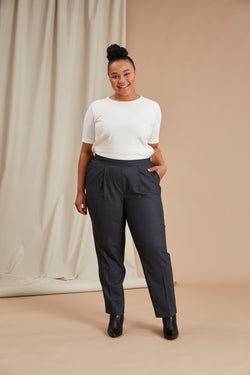 CINDY High Waist Trousers grey melange size 44