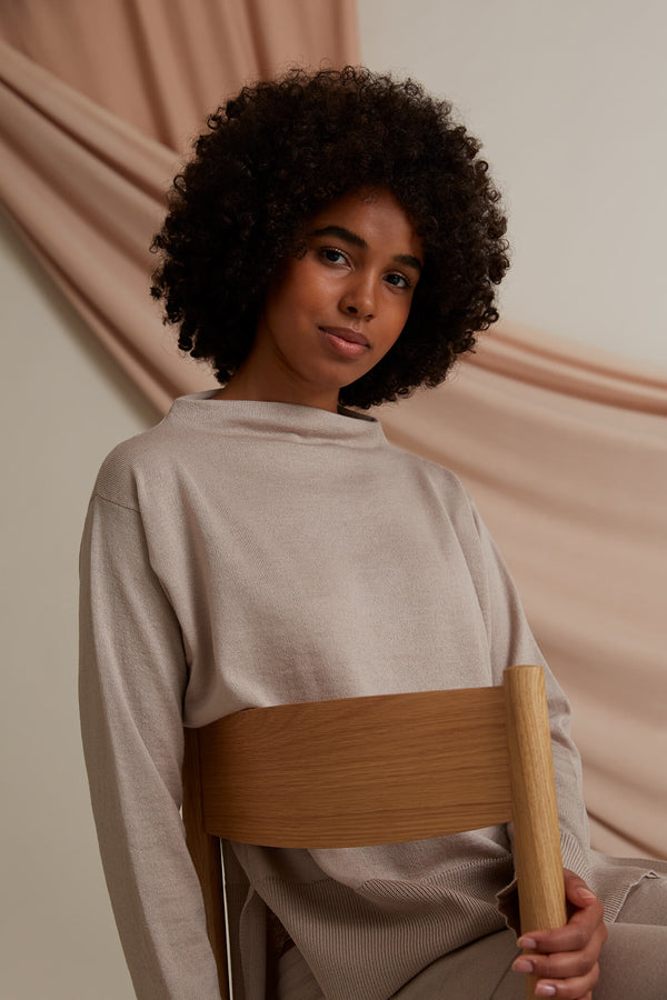 Claire loose fit jumper cafe latte close