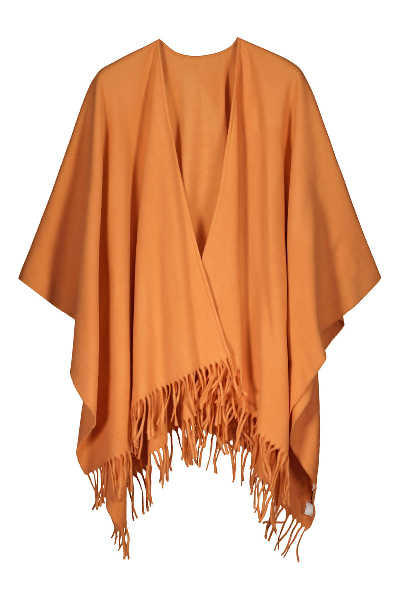 CLARISSA Fringed Wool Cashmere Poncho peach front