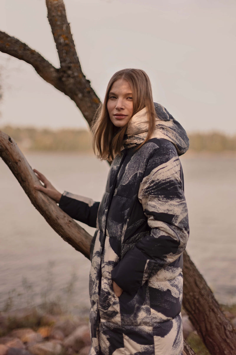 COCO Printed Puffer Coat dark blue multicolour photo