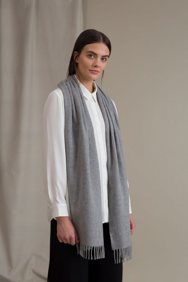 CONNIE Wool Cashmere Scarf grey melange front