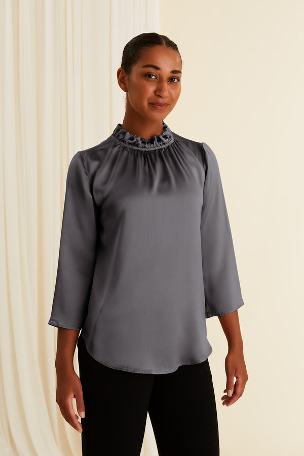 darlyn ruched neck blouse graphite grey