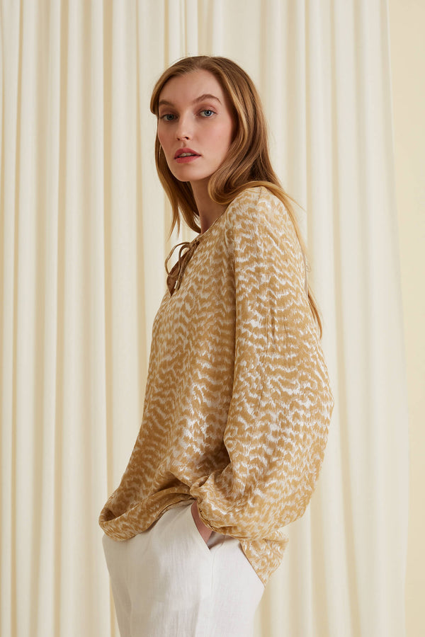 DREW Jacquard Blouse kamel side