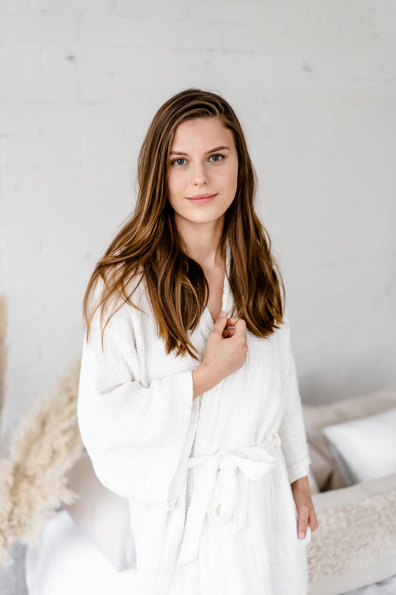 EDEN Waffle Robe soft white from front