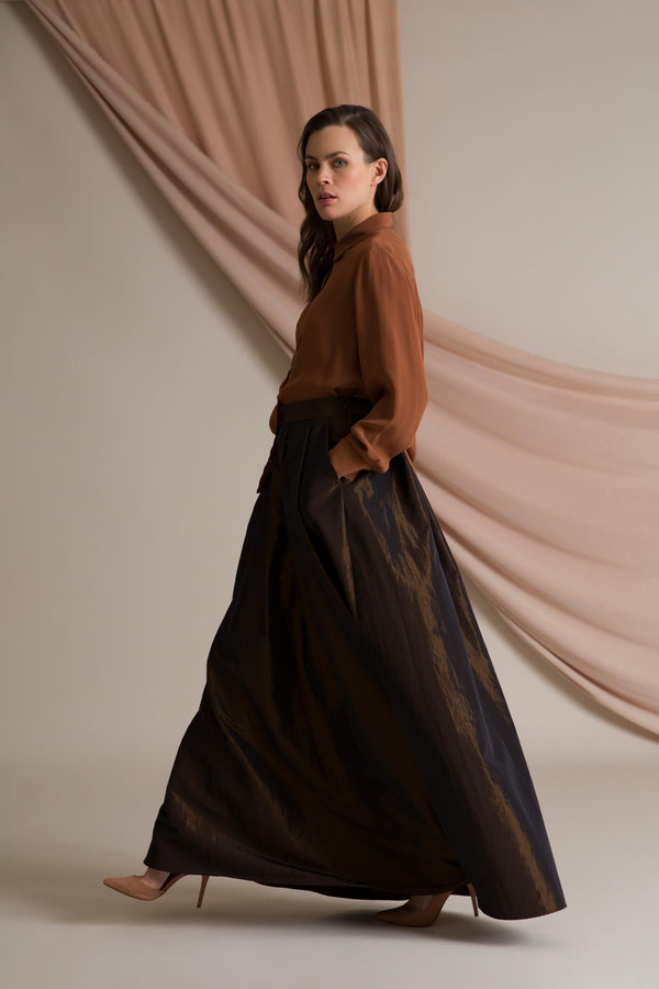 Elena wide hem maxi skirt brown