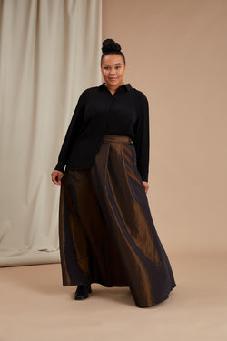ELENA Wide Hem Maxi Skirt dark brown size 42