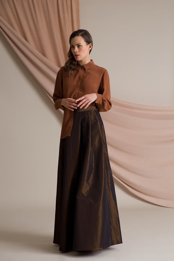 Elena wide hem maxi skirt dark brown