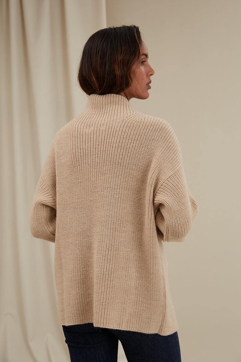 ESTEFANIA High Neck Wool Jumper camel melange behind