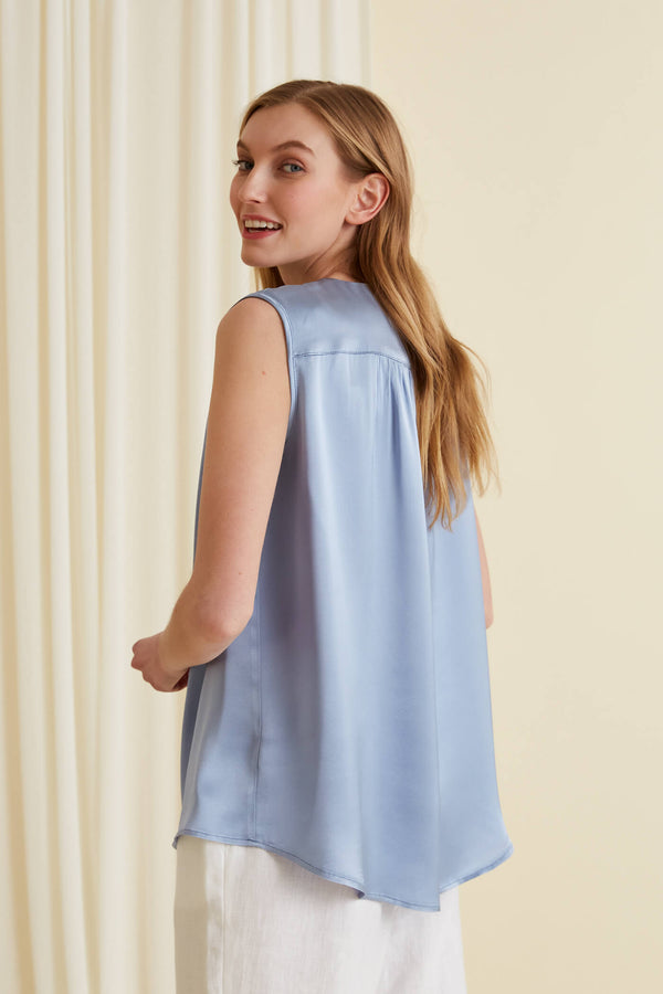 GENEVIE Sleeveless Top sky blue behind