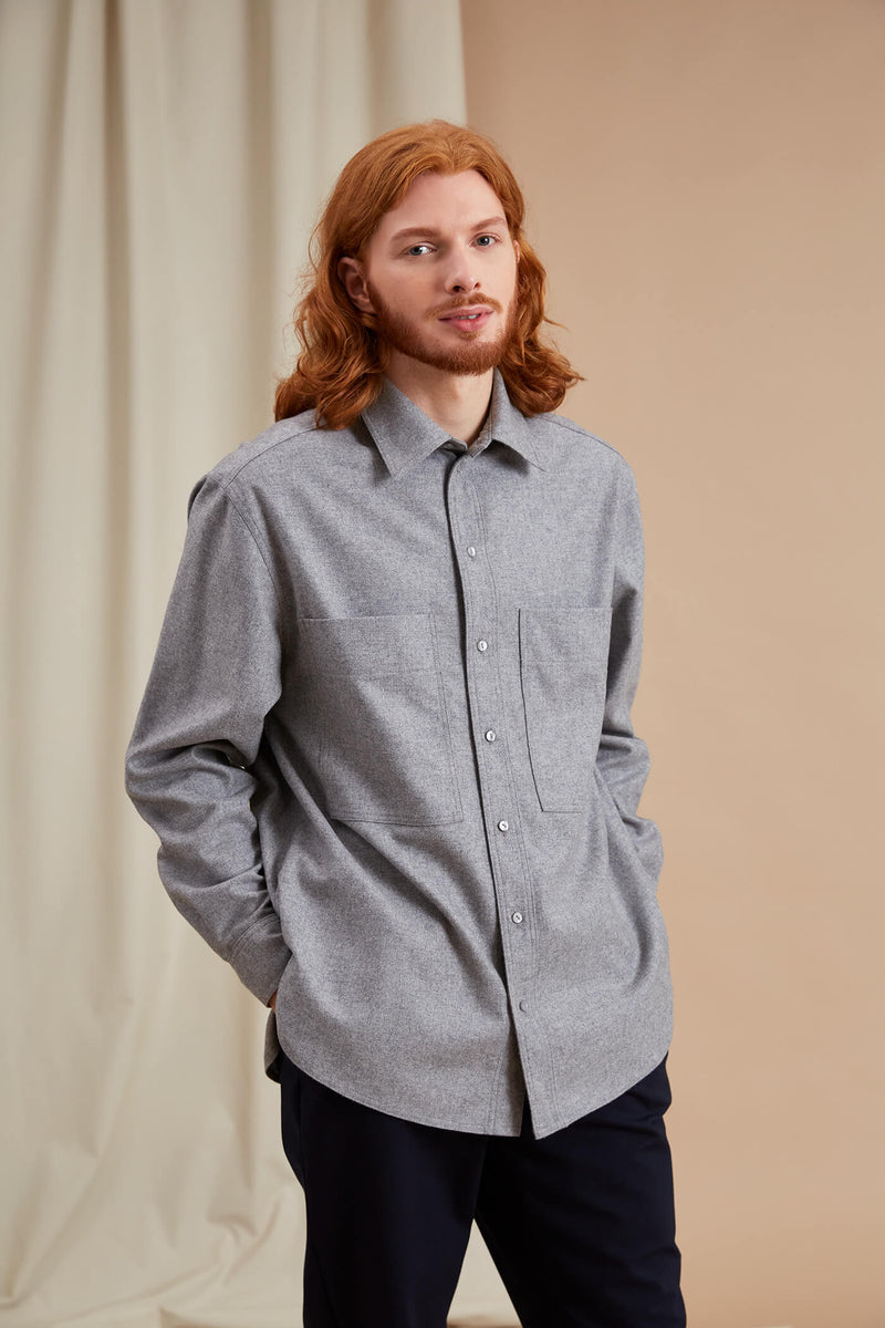 GIANNI Wool Shirt stone grey from front
