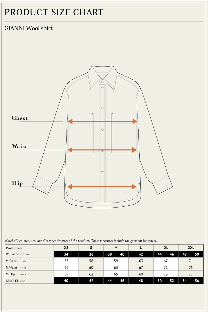 GIANNI Wool Shirt grey size chart