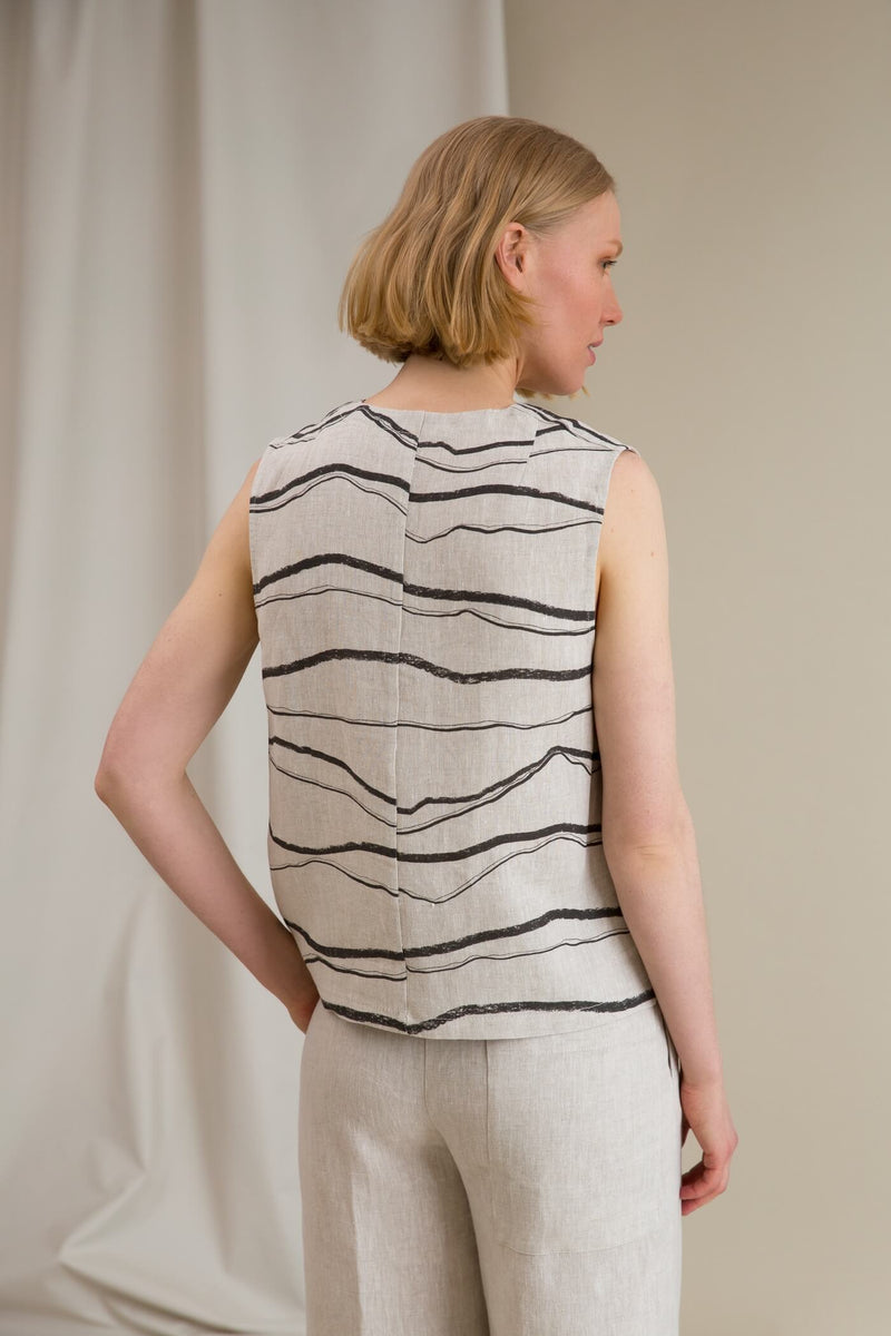 GRACE Striped Linen Top sand black behind
