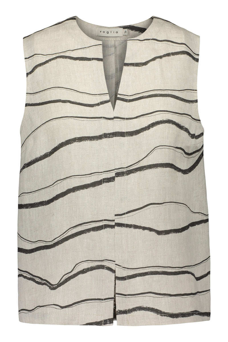 GRACE Striped Linen Top sand black front
