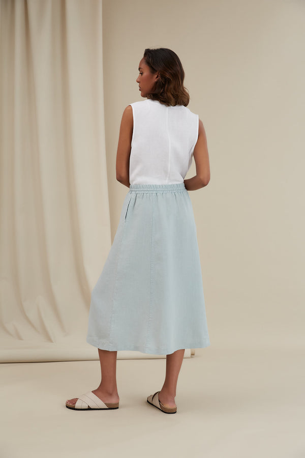 GRETA Linen Skirt aqua behind