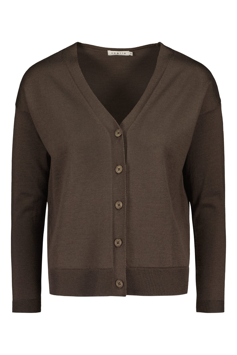 KALEA Merino Wool Cardigan dark taupe front