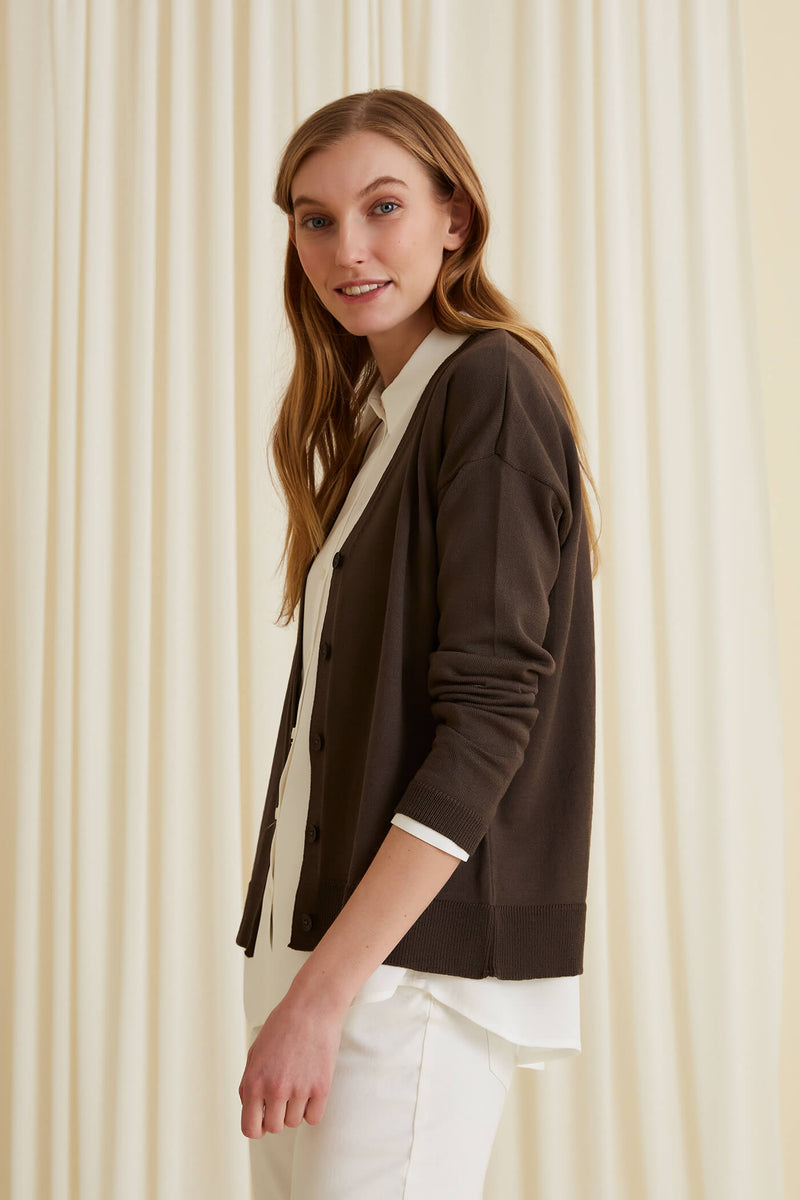 KALEA Merino Wool Cardigan dark taupe side