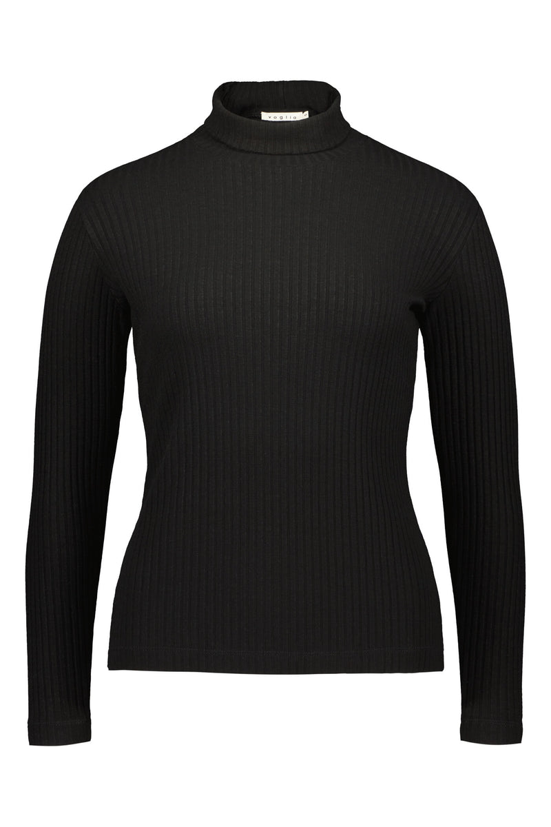 KATI Ribbed High Neck Top blackest front