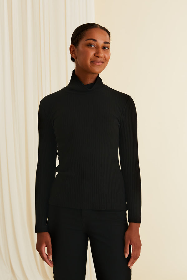 KATI Ribbed High Neck Top blackest