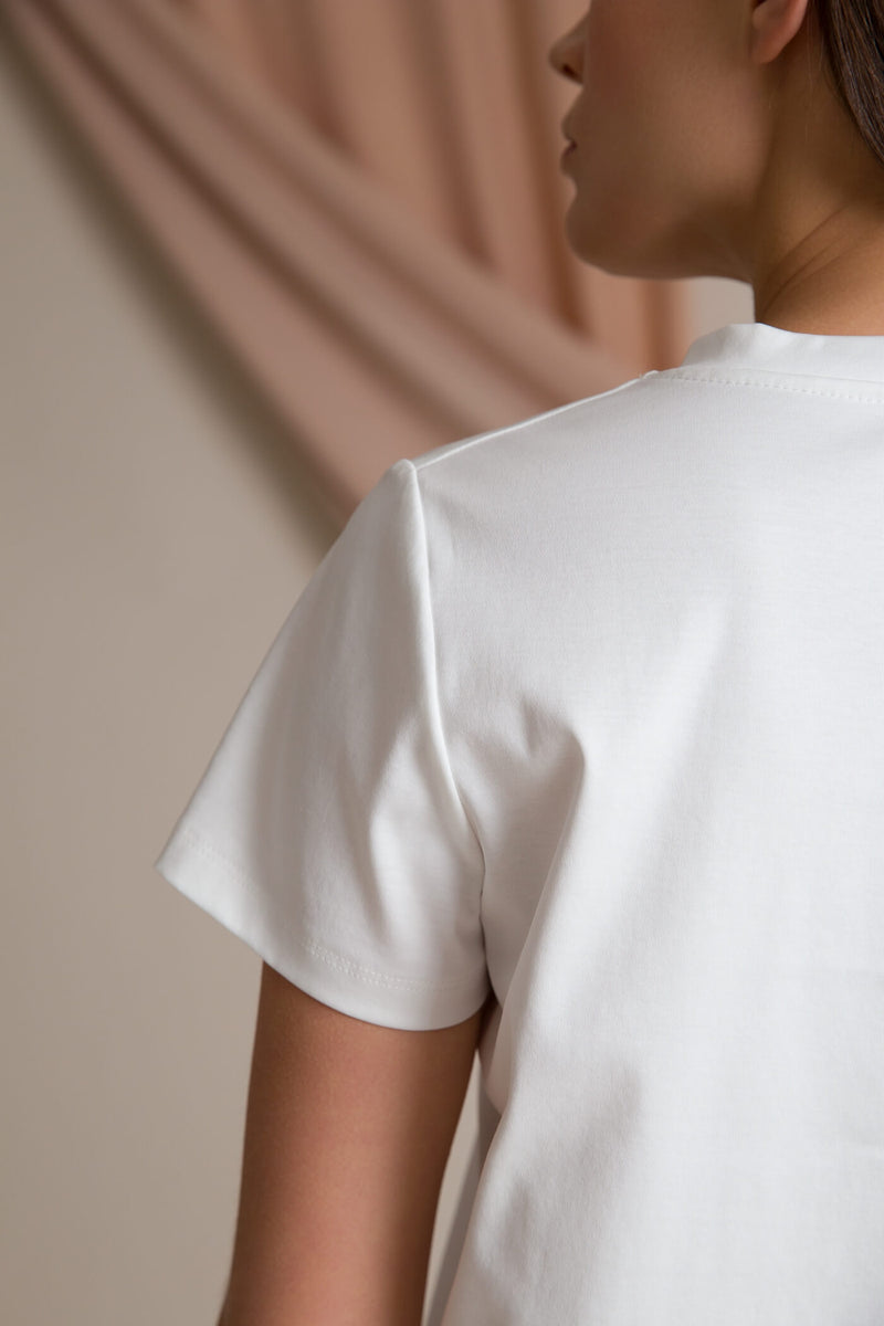 KATRINA Organic Cotton T-Shirt soft white sleeve