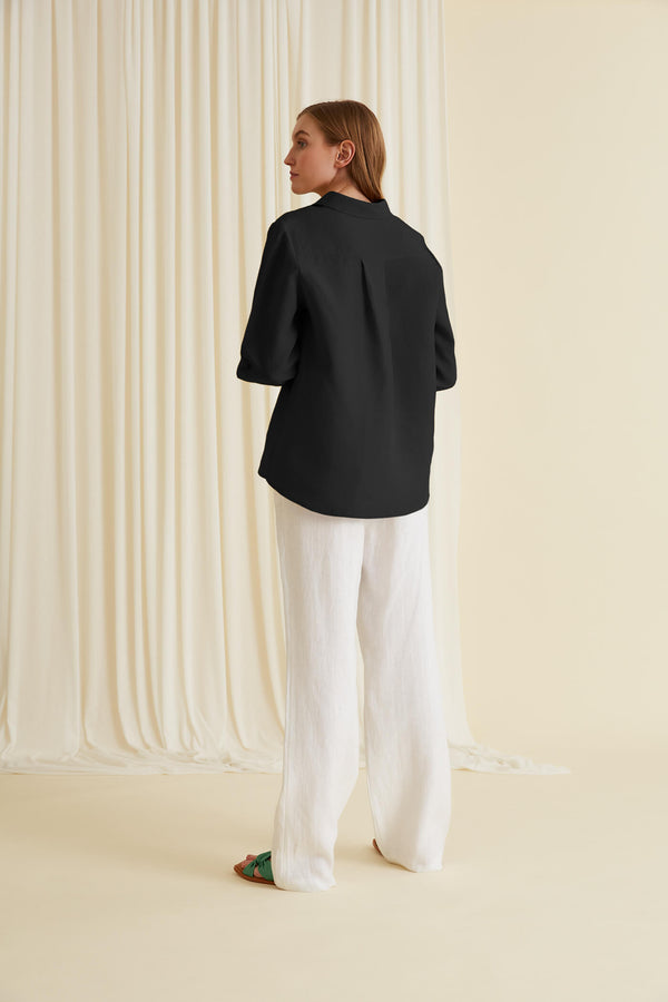 KRISTINA Classic Linen Shirt blackest behind