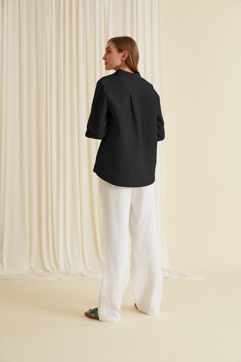 KRISTINA Classic Linen Shirt blackest behind