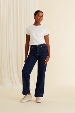 LEONOR  Wide Cotton Jeans indigo from front