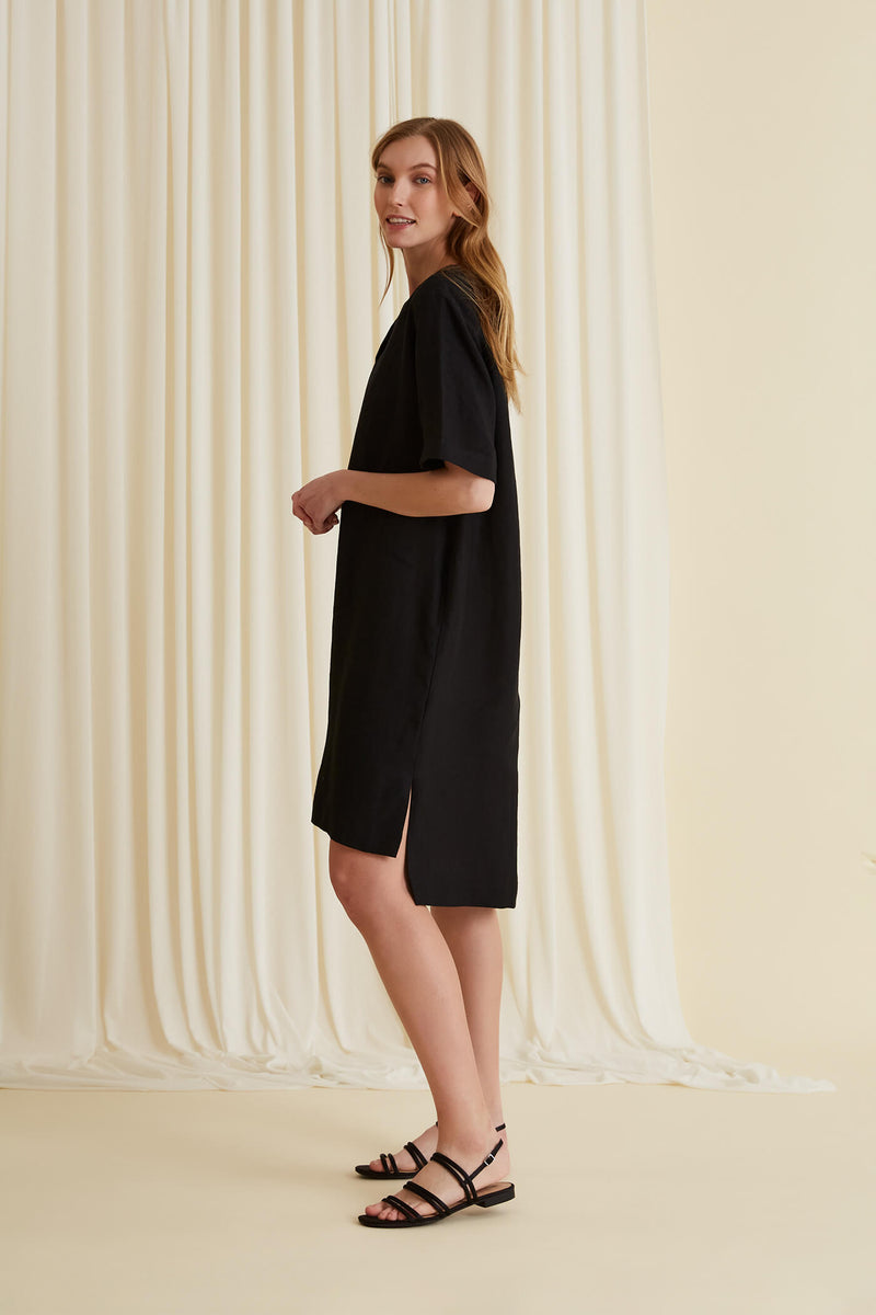 SHEENA Linen Dress black side