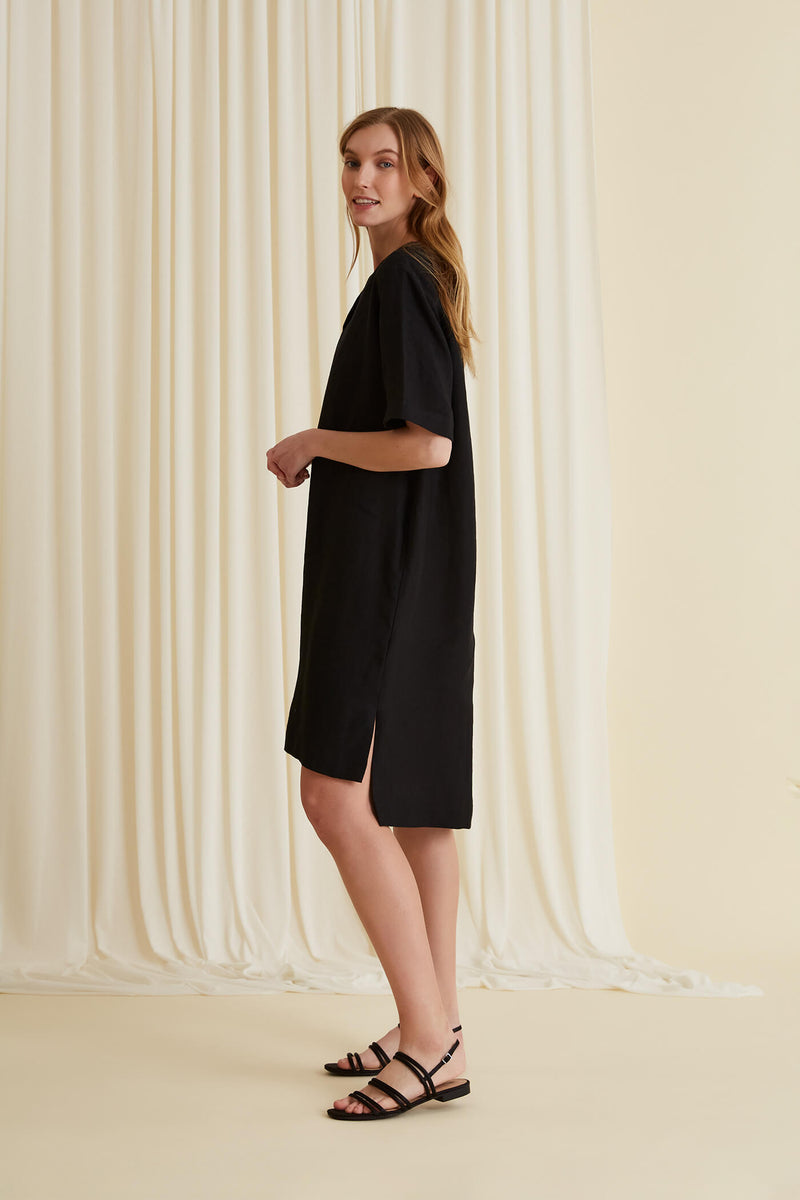SHEENA Linen Dress black side