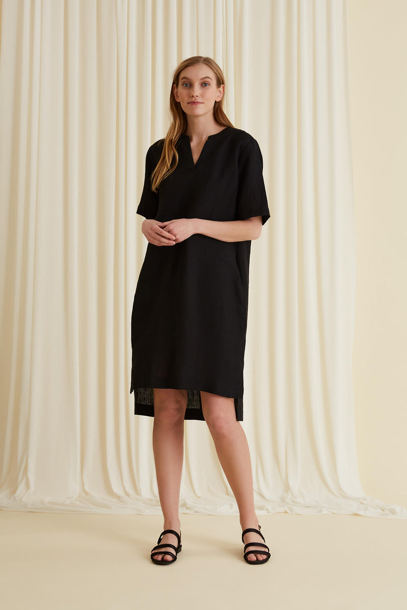 SHEENA Linen Dress black