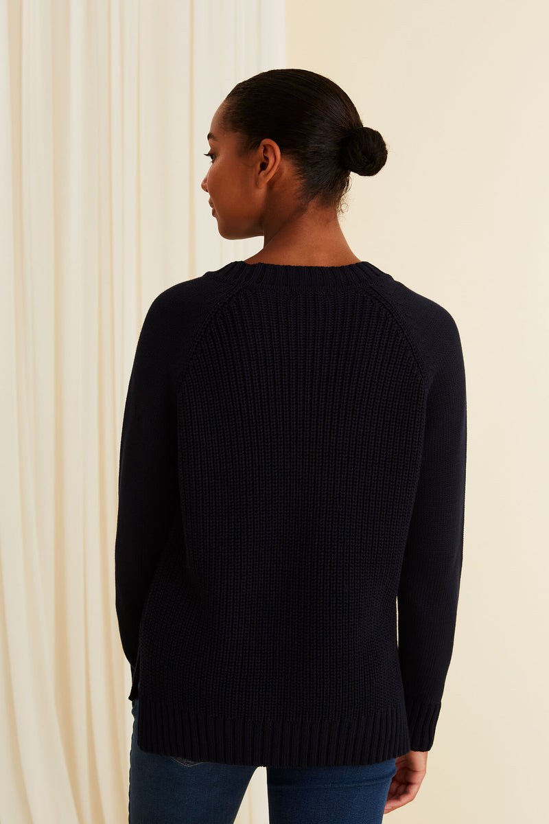 MATILDA Cable Knit Cotton Sweater navy behind