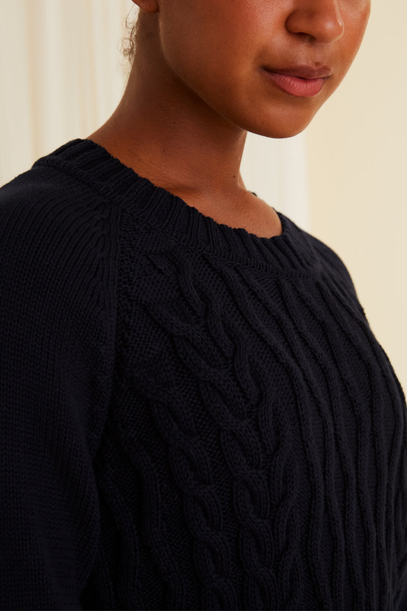 MATILDA Cable Knit Cotton Sweater navy close