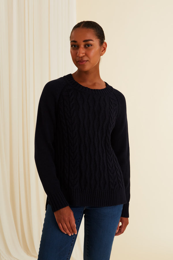MATILDA Cable Knit Cotton Sweater navy