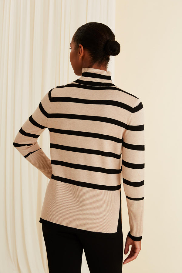 MAXINE Striped High Neck Jumper sand-black behind