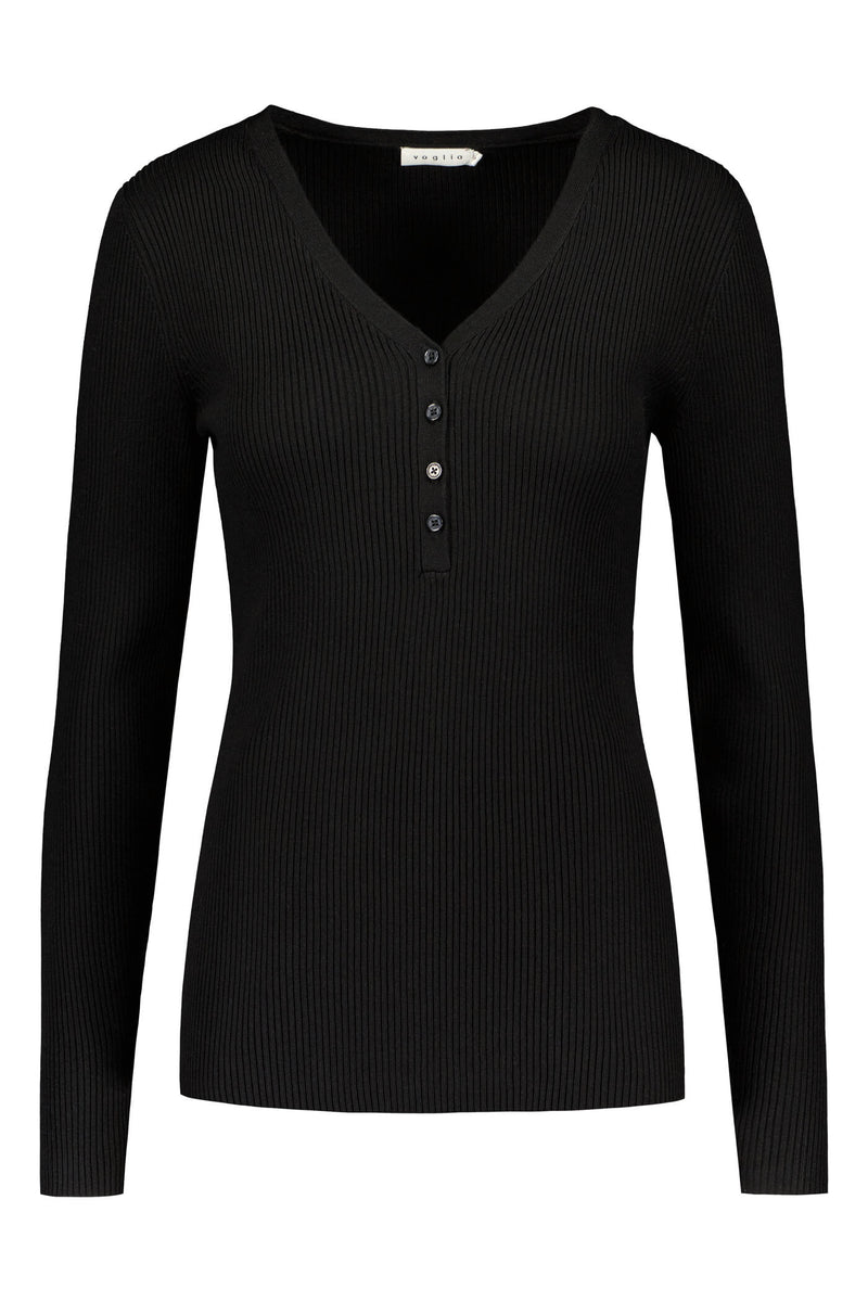 MAY Fitted Viscose Knit Top blackest front