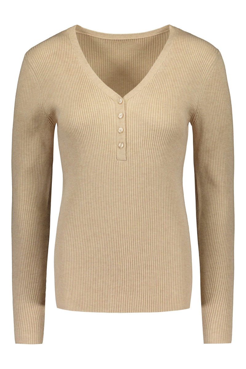 MAY Fitted Viscose Knit Top sand front
