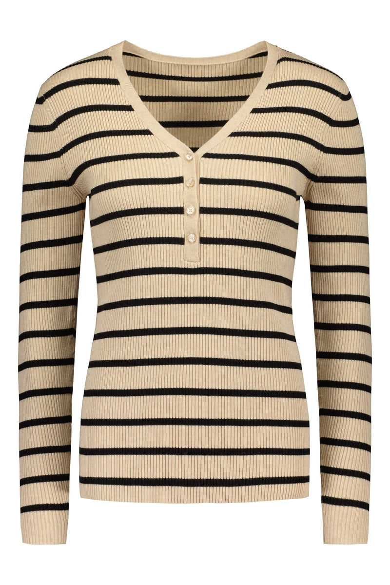 MAY Striped Viscose Knit Top sand black front