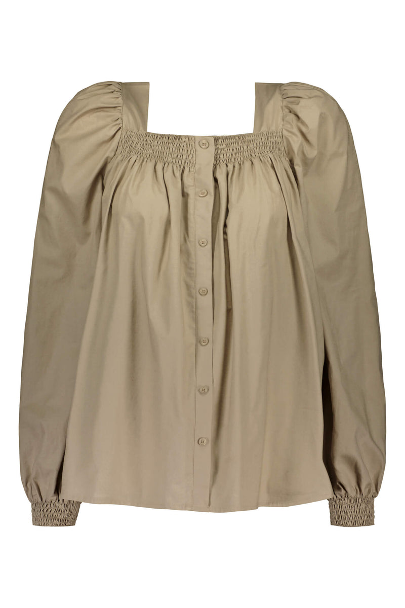 MAZIE Ruched Blouse taupe front