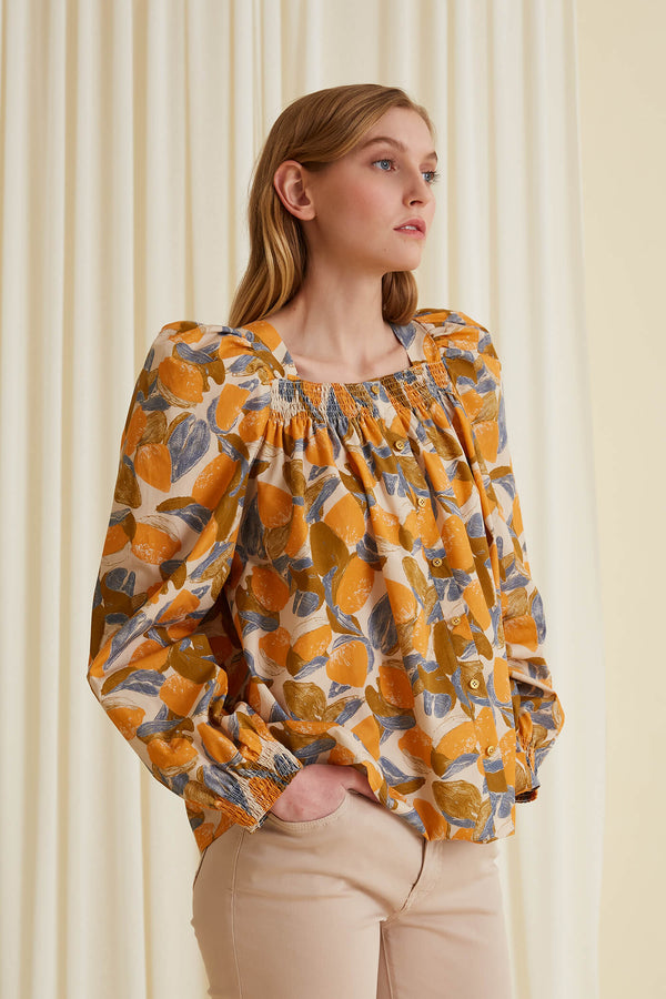 MAZIE Ruched Print Blouse yolilja