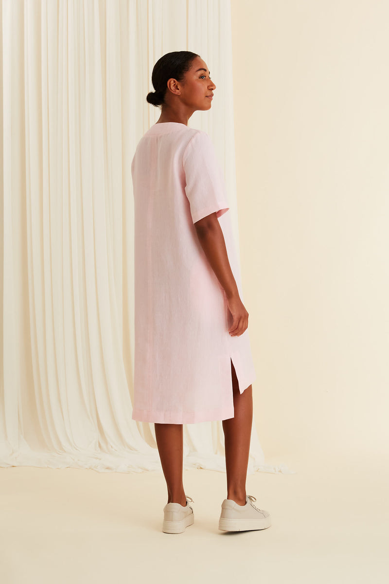SHEENA Linen Dress cotton candy from behind
