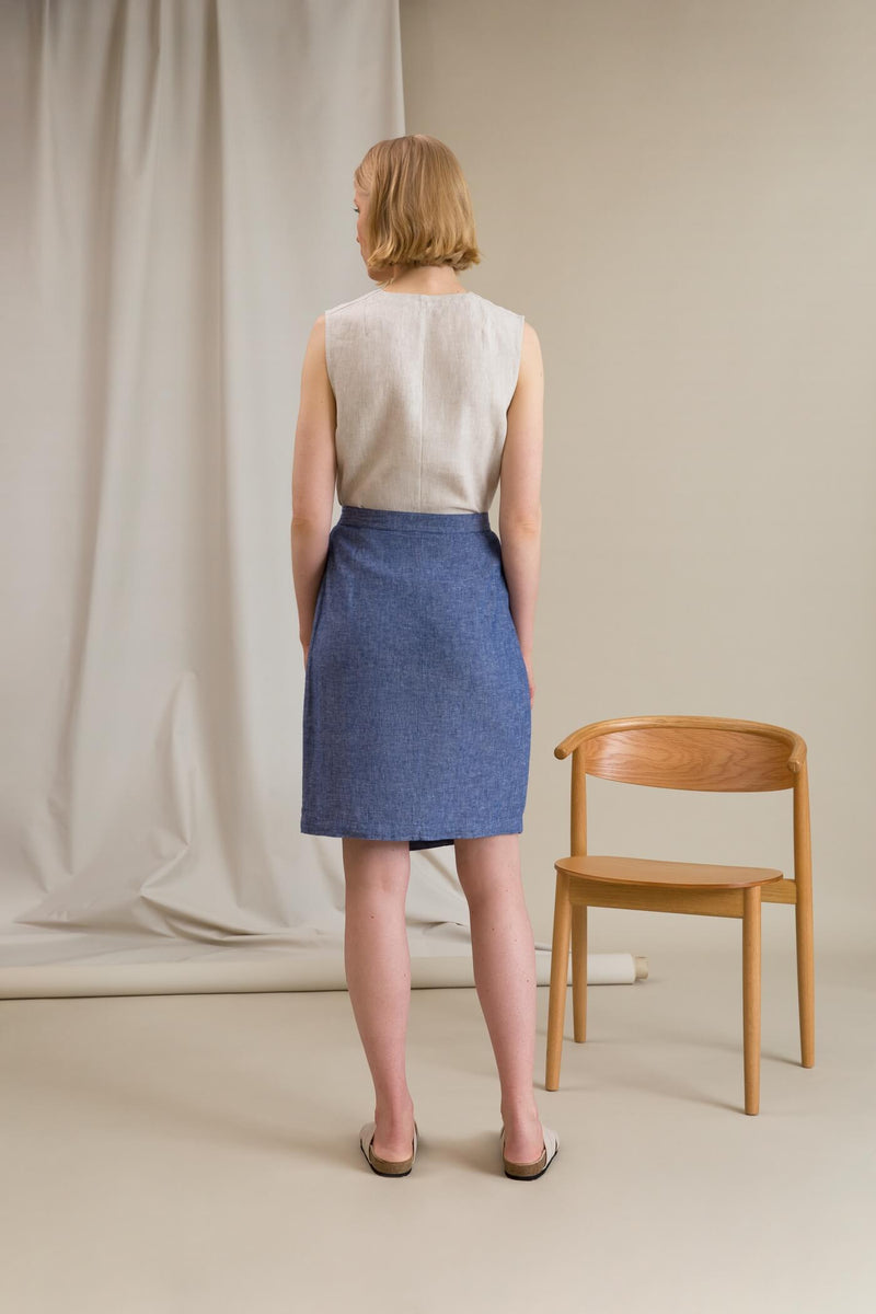 SIDNEY Linen Wrap Skirt blue behind